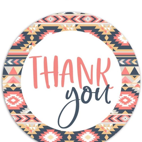 ⬇ 80pc 1.5" Boho Aztec Colorful Thank You Stickers - Picture 2 of 7